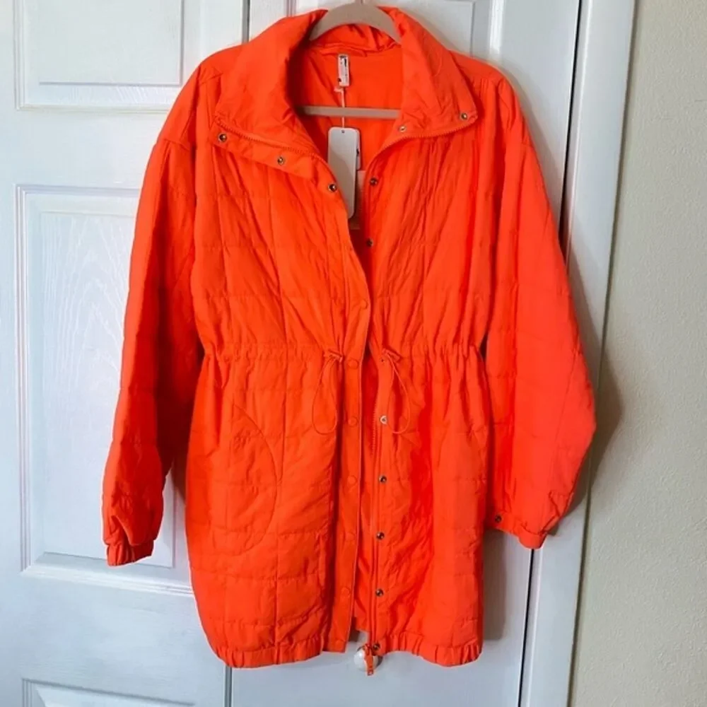 Free People Peri Packable Jacket Womens Size XS Oversized Orange Prima Loft